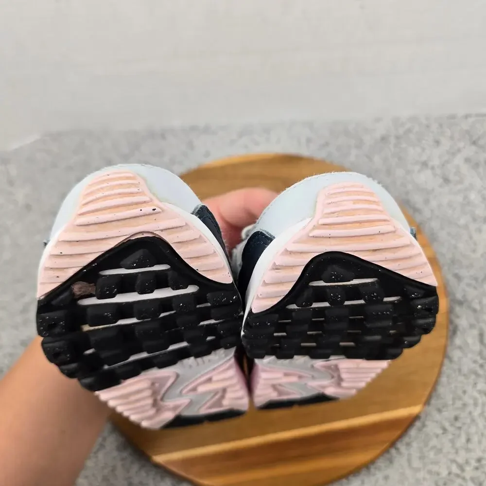 Nike Kids 9c Air Max 90 EasyOn PS PreSchool White Pink Foam Armory Navy Sneaker
